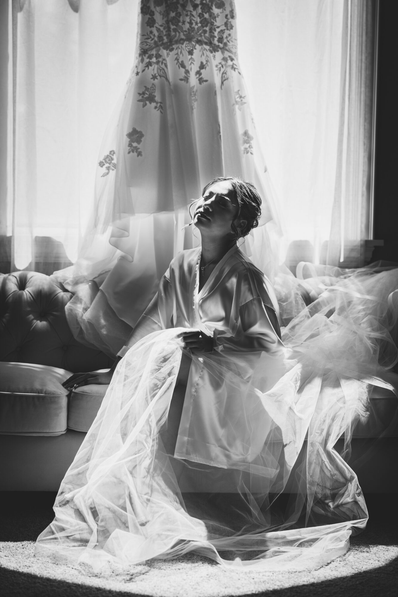 Bride emotional moment with wedding dress during getting ready before ceremony — storytelling wedding photography by MXBloom Films Bride emotional moment with wedding dress during getting ready before ceremony — storytelling wedding photography by MXBloom Films